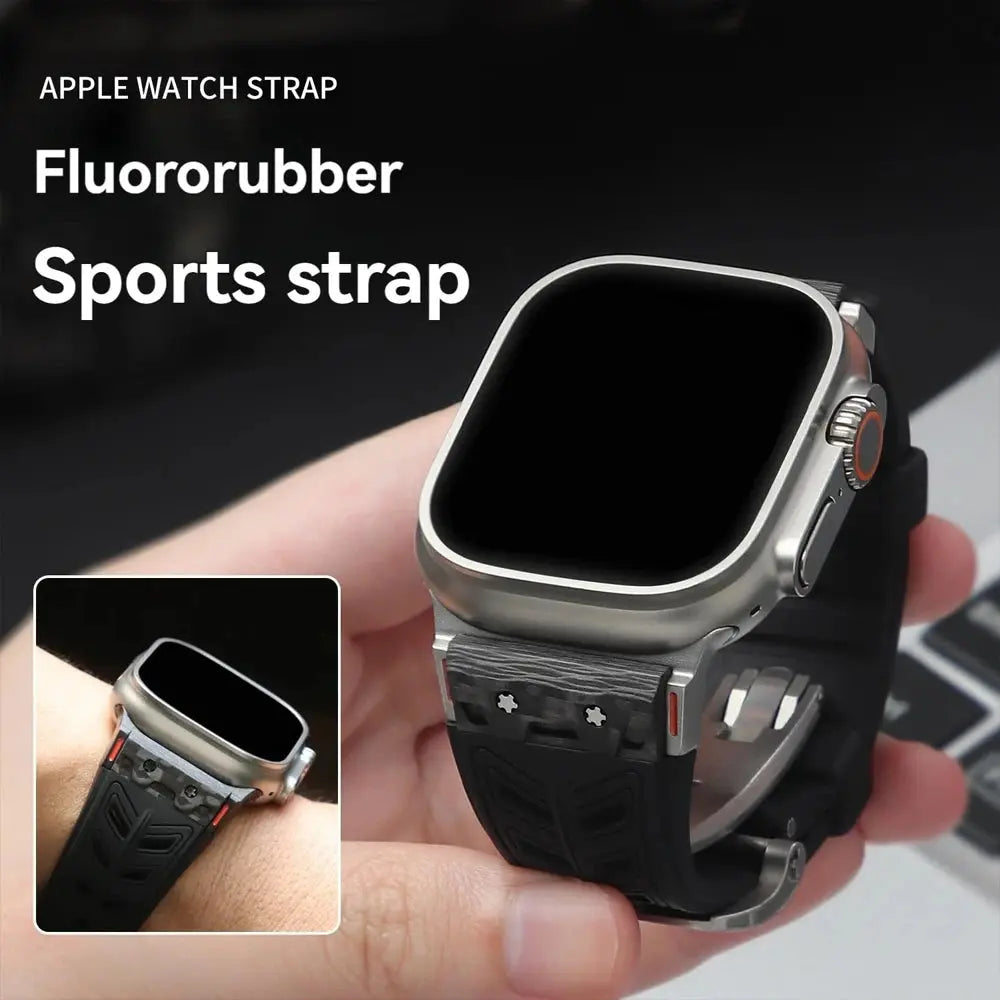 Carbon Fiber FKM Rubber Strap for Apple Watch 10 46mm Ultra 2 49mm Fluororubber Bracelet for Iwatch Series 9 8 7 6 Se 45mm 44mm Pinnacle Luxuries