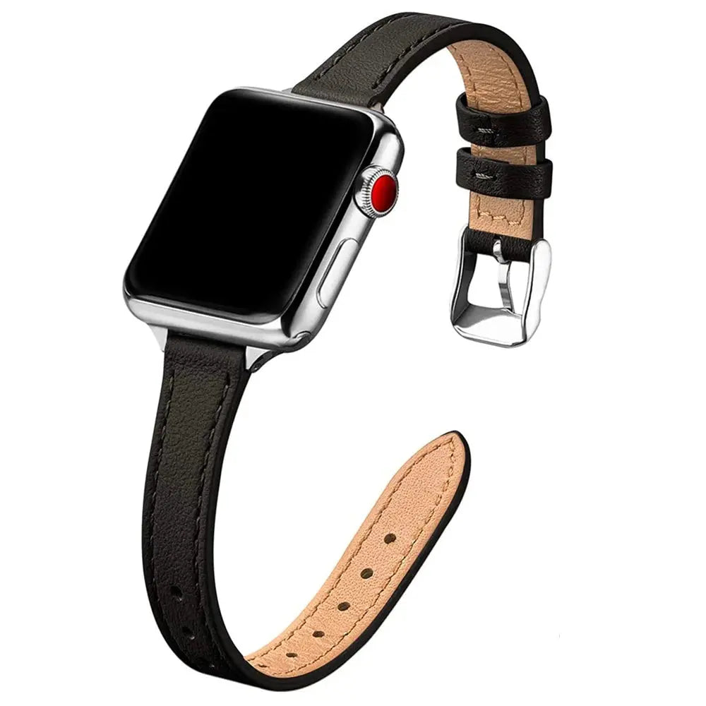 For apple watch ultra 2 49mm 6 se 40mm 44mm 8 41mm 45mm band Slim Leather strap for iwatch 9 8 7 5 38mm bands women Thin correa Pinnacle Luxuries
